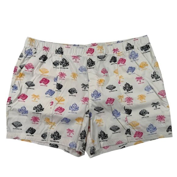 The North Face Mens 2XL White Campfire Print Board Shorts - Picture 1 of 8